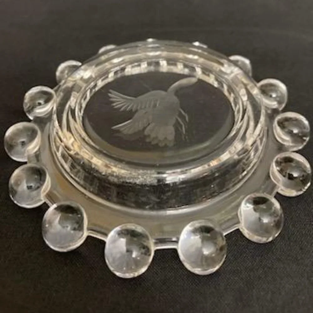 Vitg Beaded‎ Edge Clear Glass Candle Holder Ash Tray Trinket Dish Flying Duck